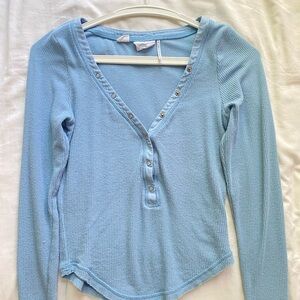 Urban Outfitters Light Blue Half Button Down Ribbed Top